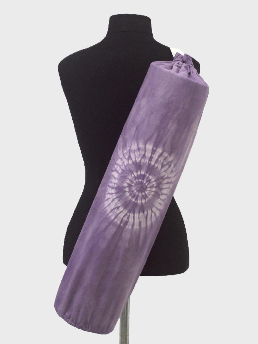 Bolsa para esterilla de yoga de algodón teñida a mano con shibori en lila