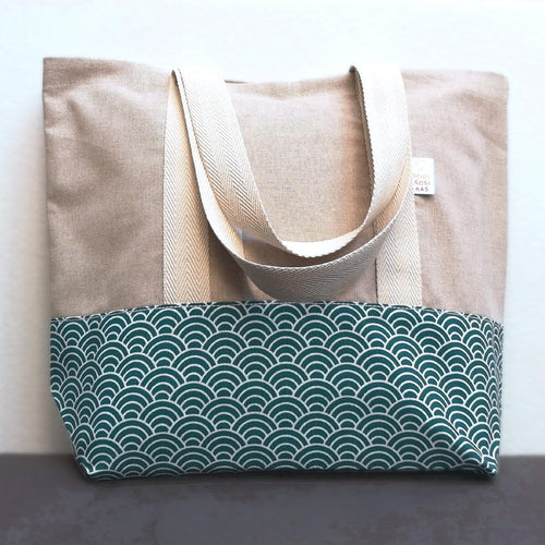 Bolso grande de algodón con motivo japonés seigaiha de ondas · foto 1 de 3