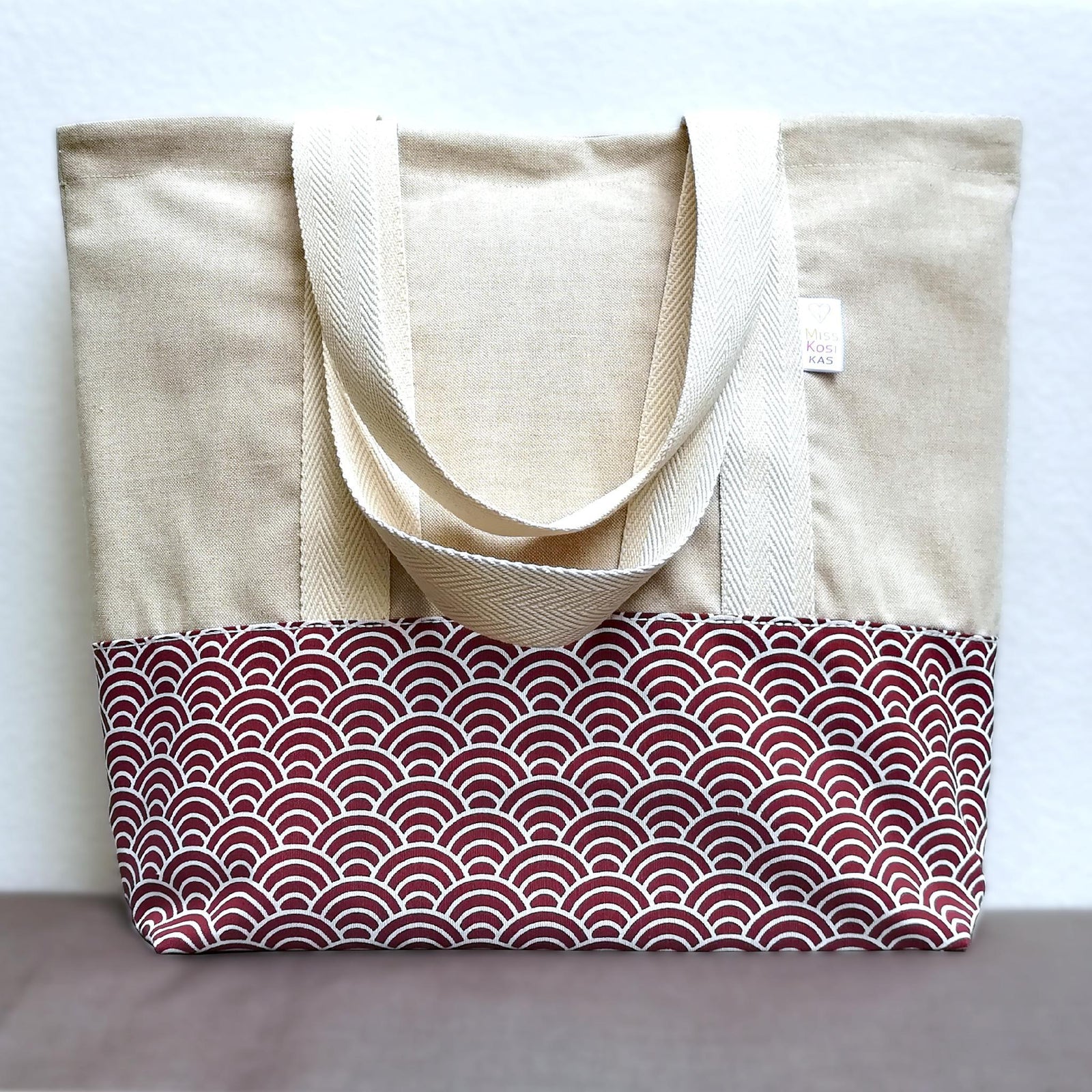 Bolso grande de algodón con motivo japonés seigaiha de ondas · foto 3 de 3
