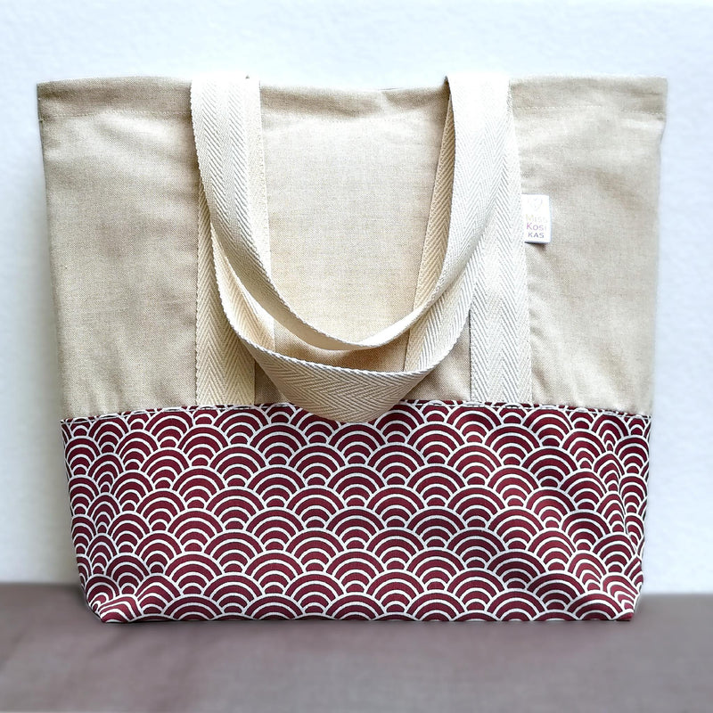 Bolso grande de algodón con motivo japonés seigaiha de ondas · foto 3 de 3