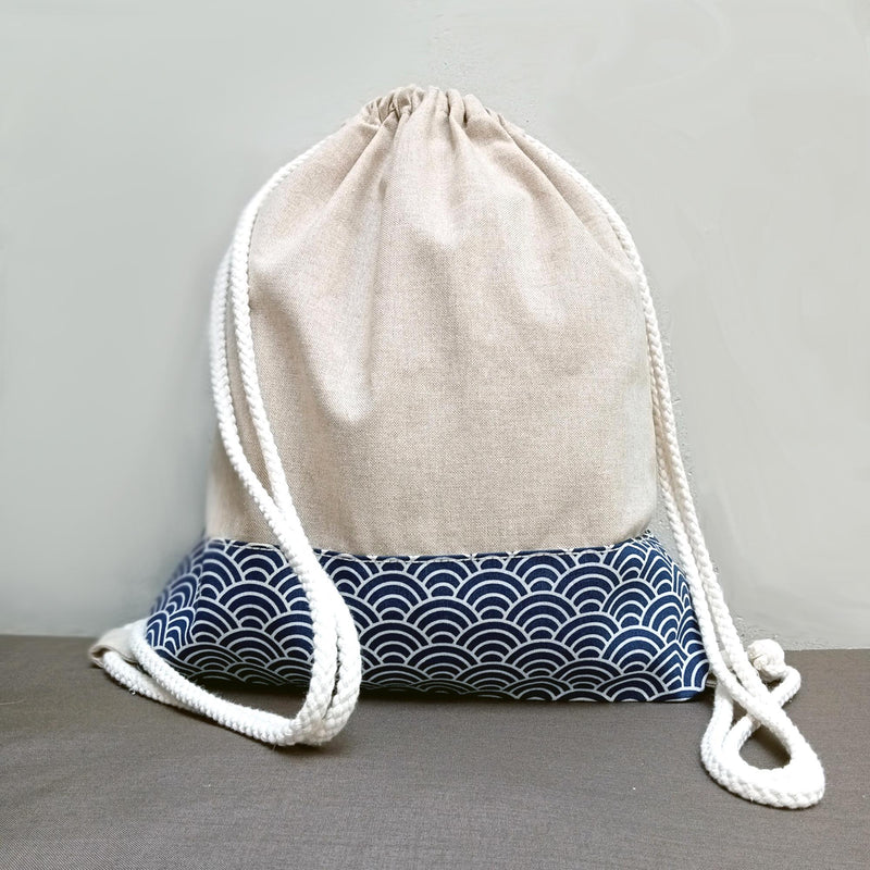 Mochila de cordones de algodón con estampado japonés de ondas · foto 1 de 4