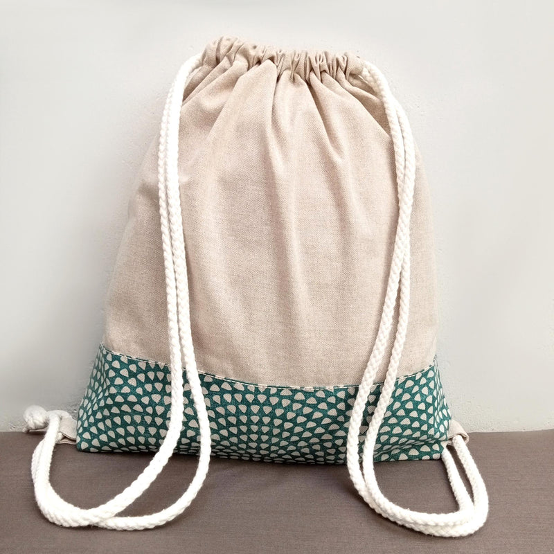Mochila de cordones de algodón con estampado japonés de ondas · foto 4 de 4