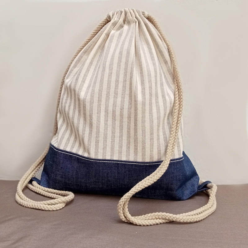 Mochila de cordones de algodón con tejido de rayas · foto 2 de 4