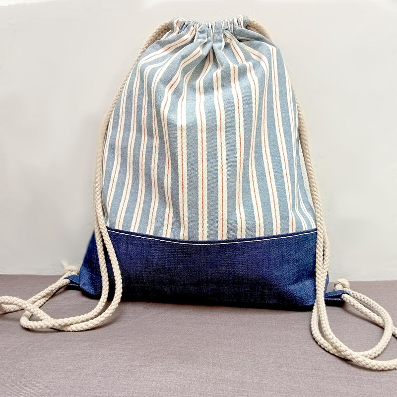 Mochila de cordones de algodón con tejido de rayas · foto 3 de 4
